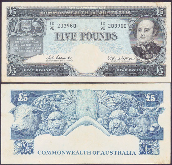 1960 Australia 5 Pounds (Reserve Bank) VF L001131